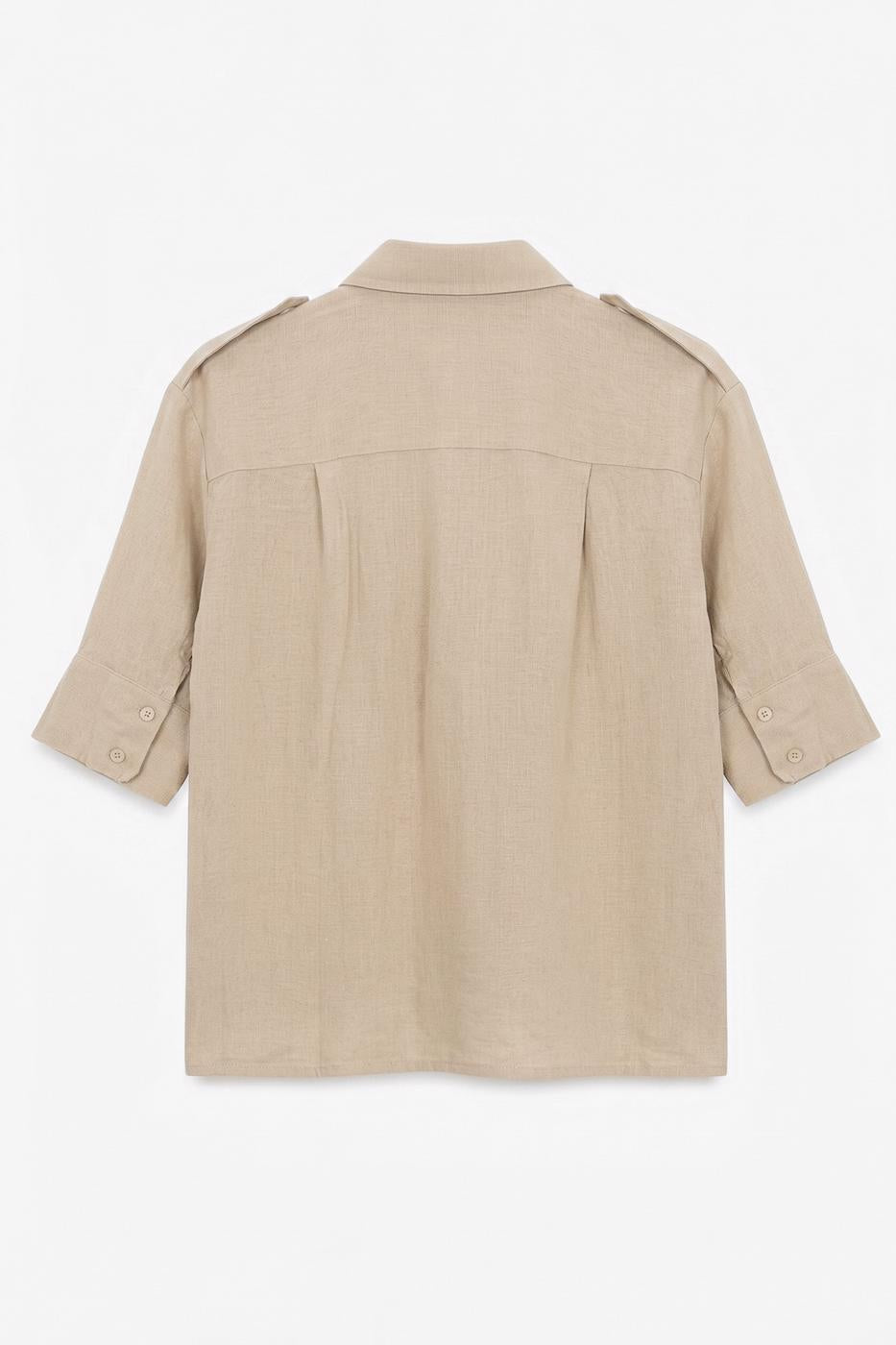 Linen Shirt with Pockets Beige
