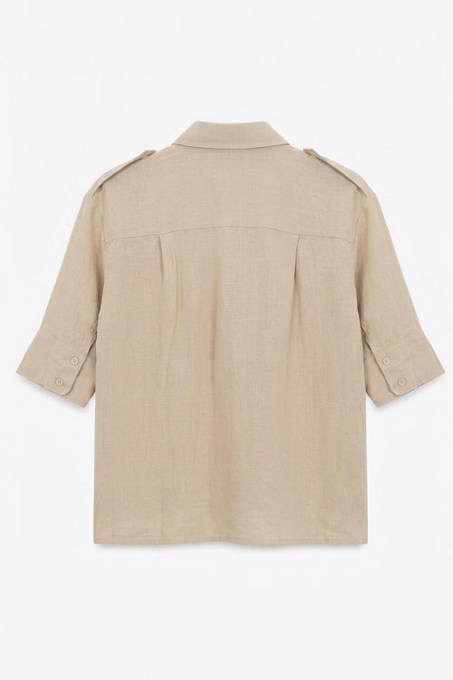 Linen Shirt with Pockets Beige