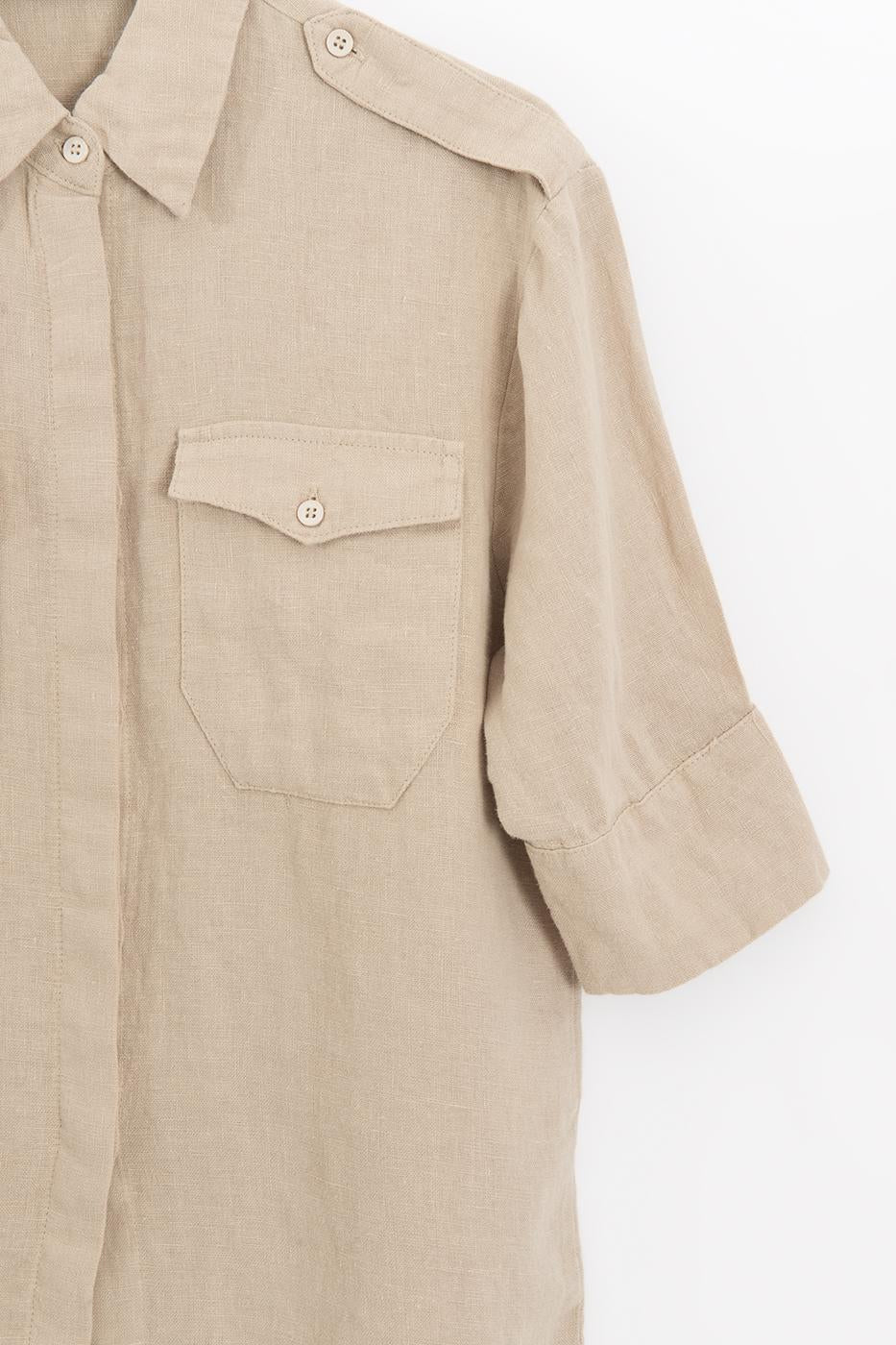 Linen Shirt with Pockets Beige