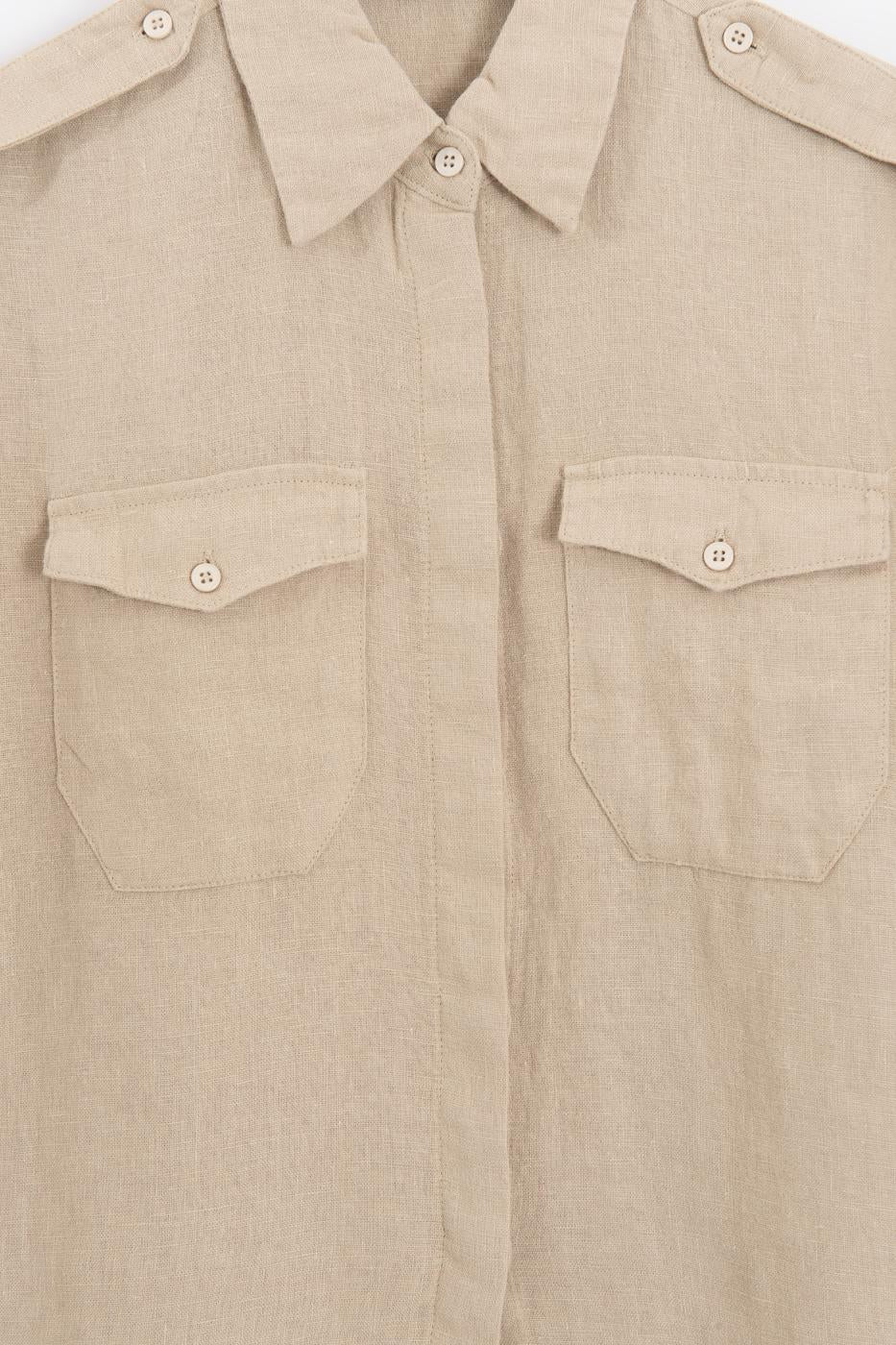 Linen Shirt with Pockets Beige
