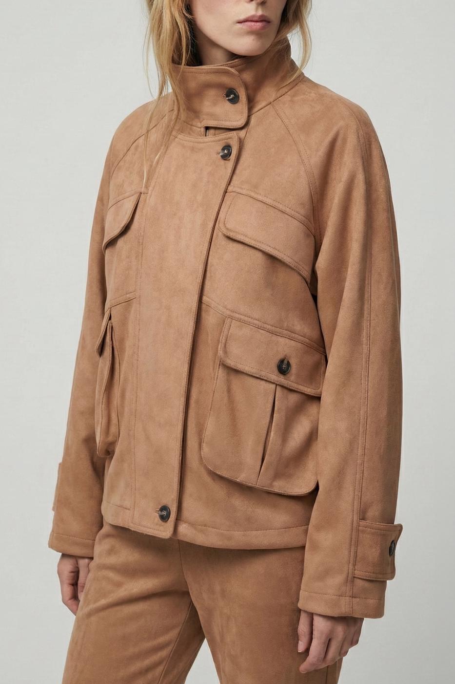 Suede Jacket with Pockets Camel