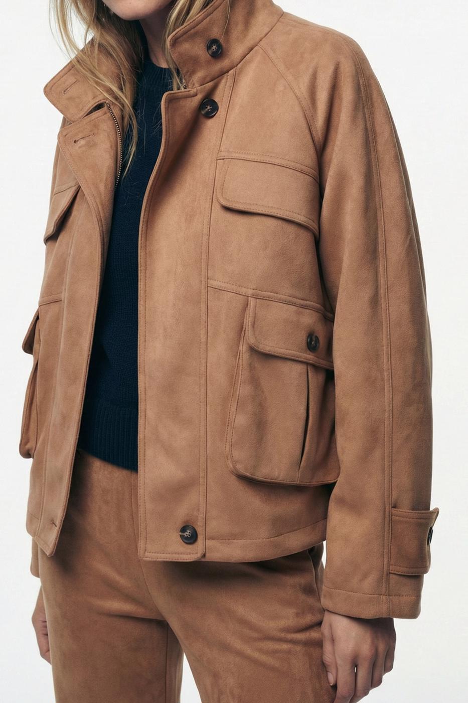 Suede Jacket with Pockets Camel