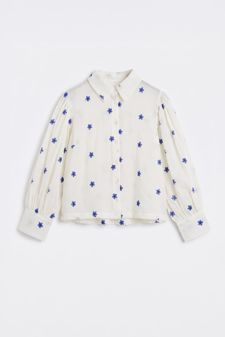 Floral Patterned Balloon Sleeve Shirt Ecru