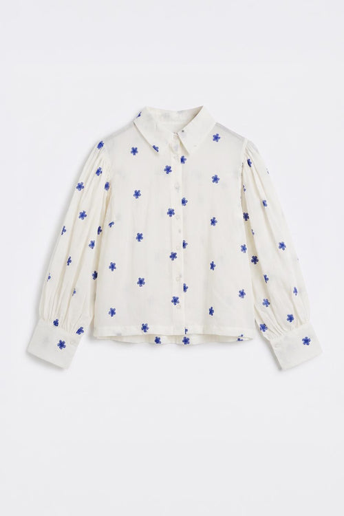 Floral Patterned Balloon Sleeve Shirt Ecru