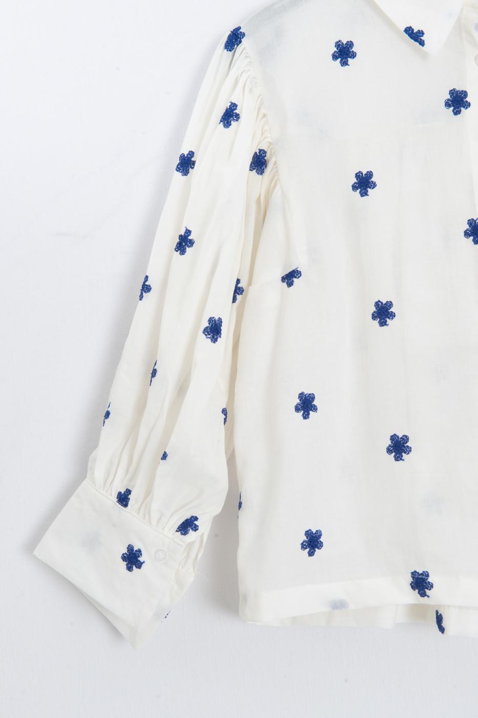 Floral Patterned Balloon Sleeve Shirt Ecru