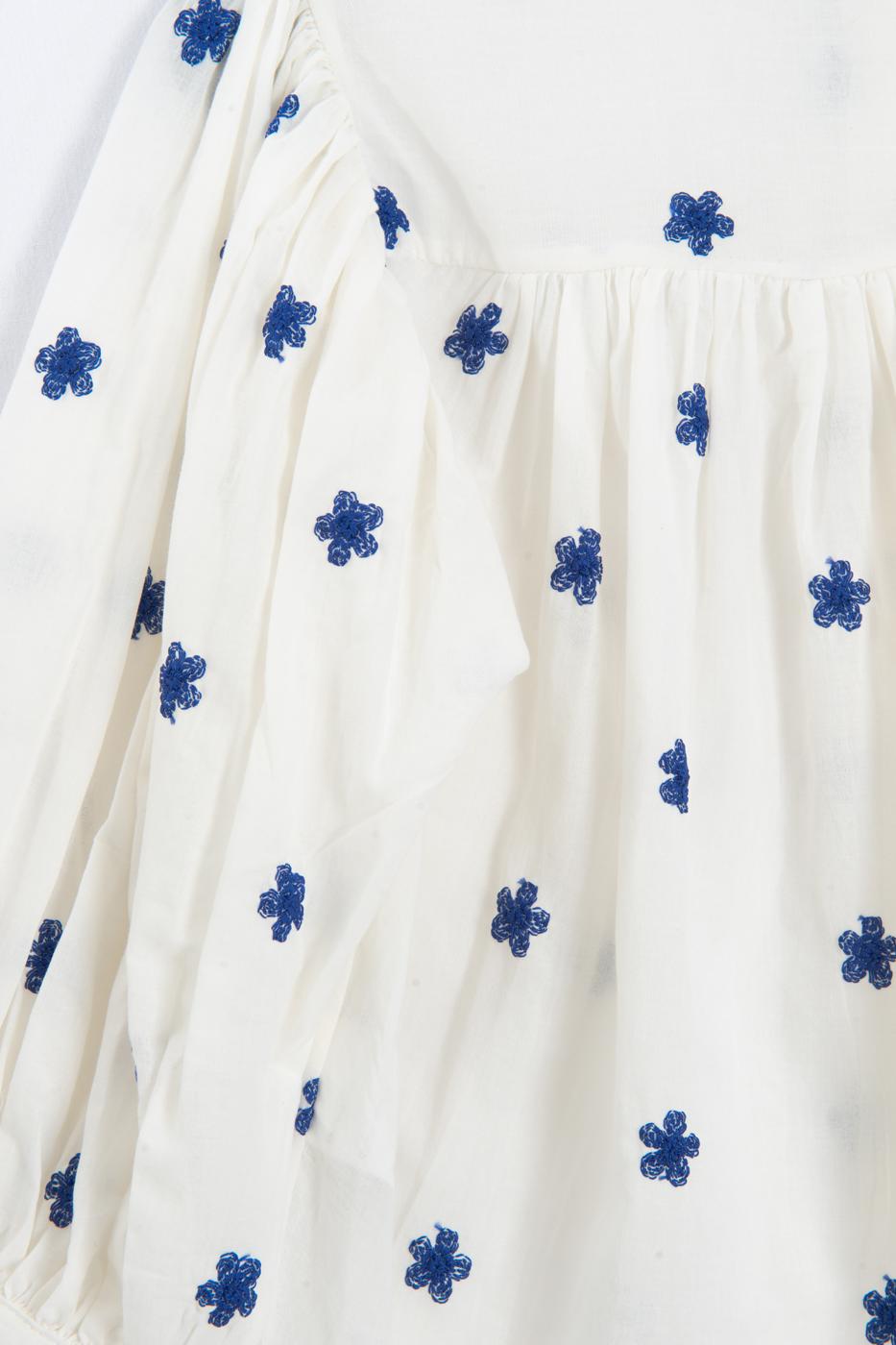 Floral Patterned Balloon Sleeve Shirt Ecru