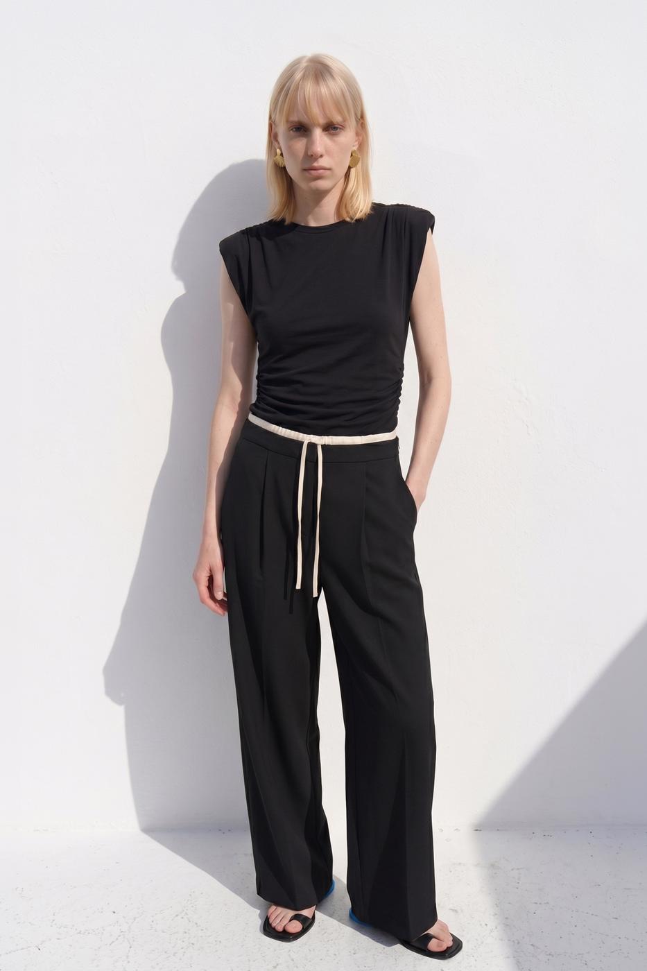 Double Waistband Trousers Black