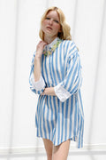 Striped Linen Blend Mini Dress Blue