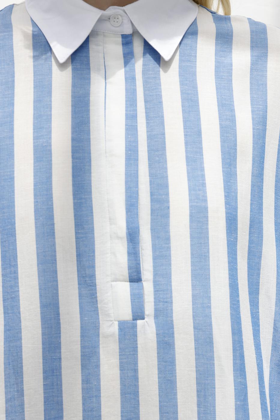 Striped Linen Blend Mini Dress Blue