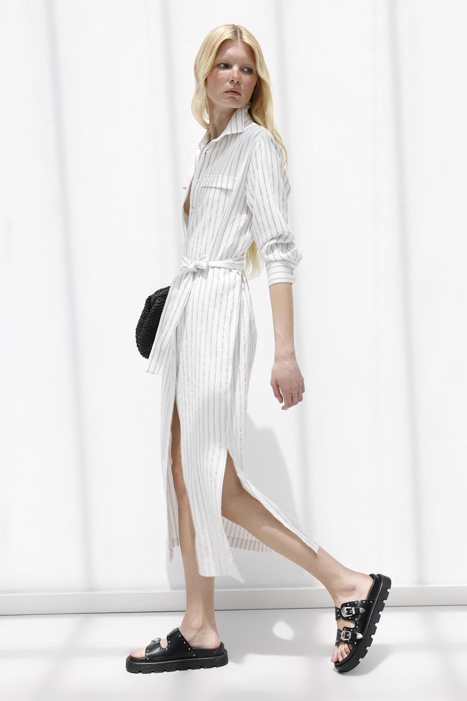 Striped Midi Shirt Dress Ecru