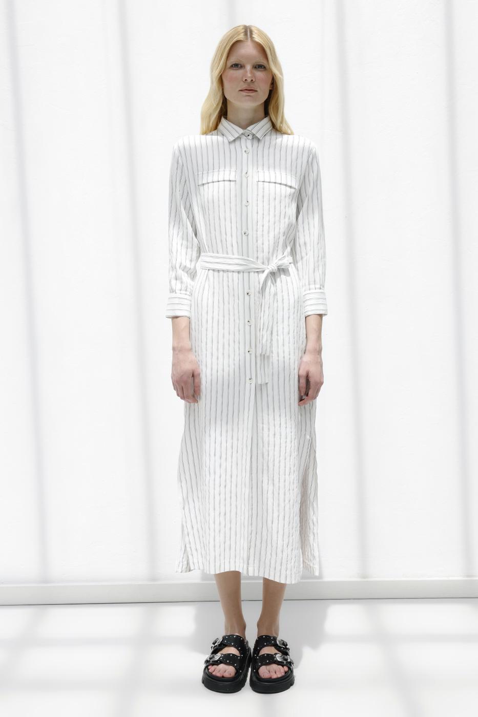 Striped Midi Shirt Dress Ecru