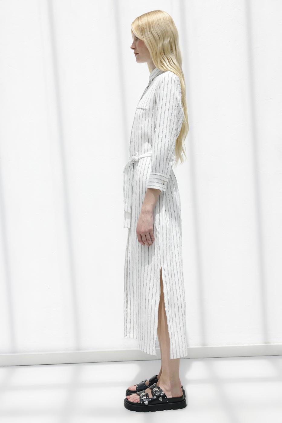 Striped Midi Shirt Dress Ecru