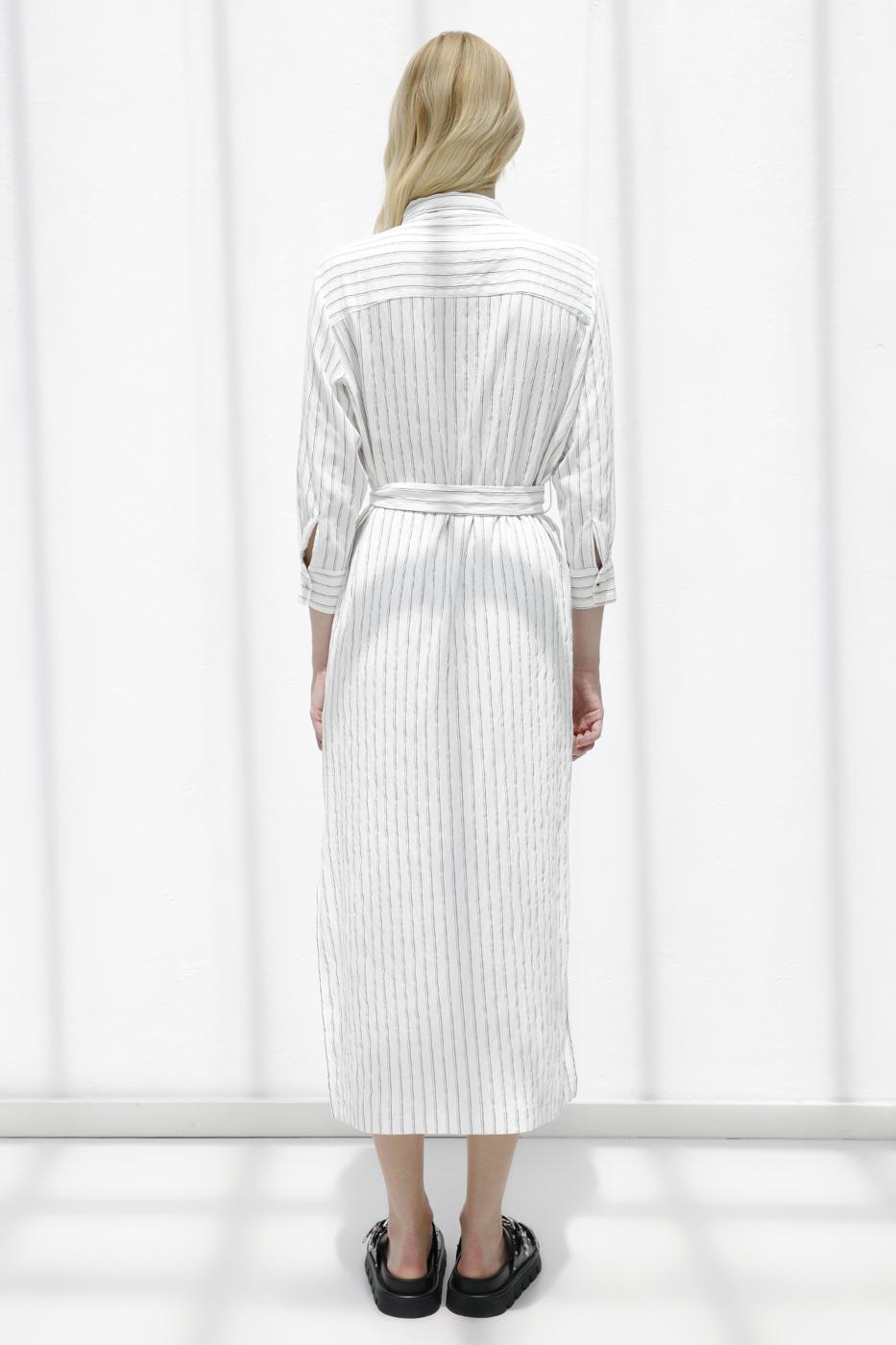 Striped Midi Shirt Dress Ecru