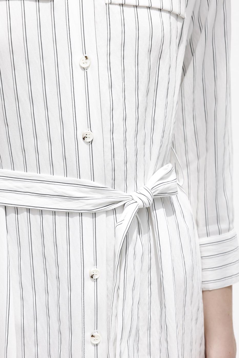 Striped Midi Shirt Dress Ecru