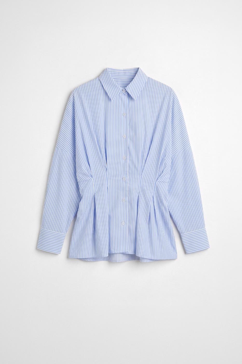 Striped Pleated Poplin Shirt Blue