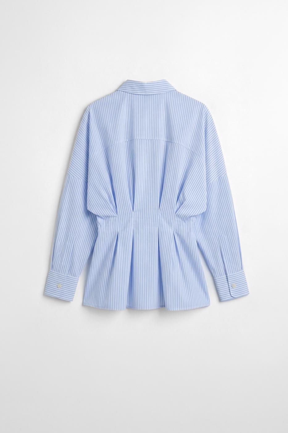 Striped Pleated Poplin Shirt Blue