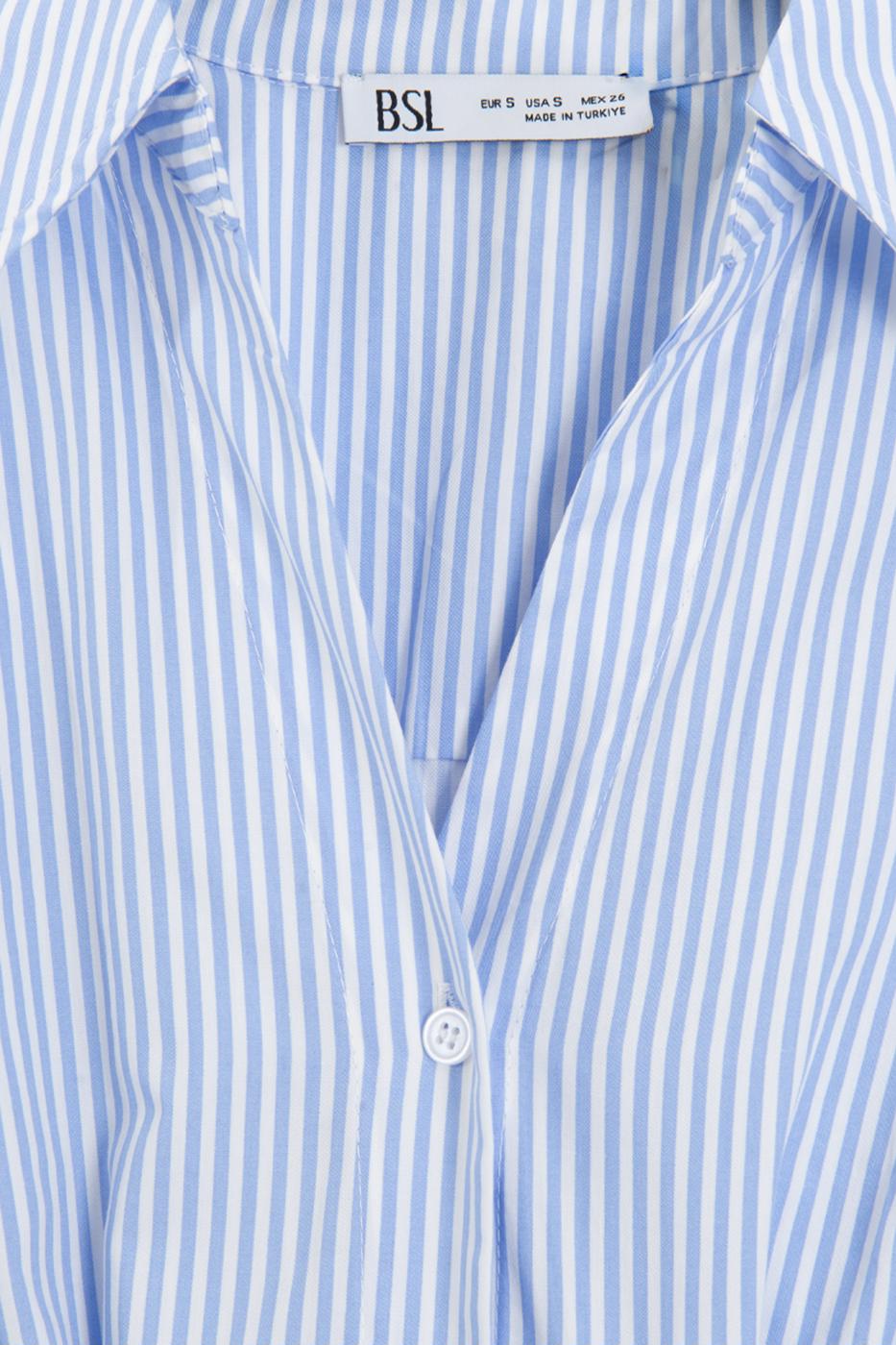 Striped Pleated Poplin Shirt Blue
