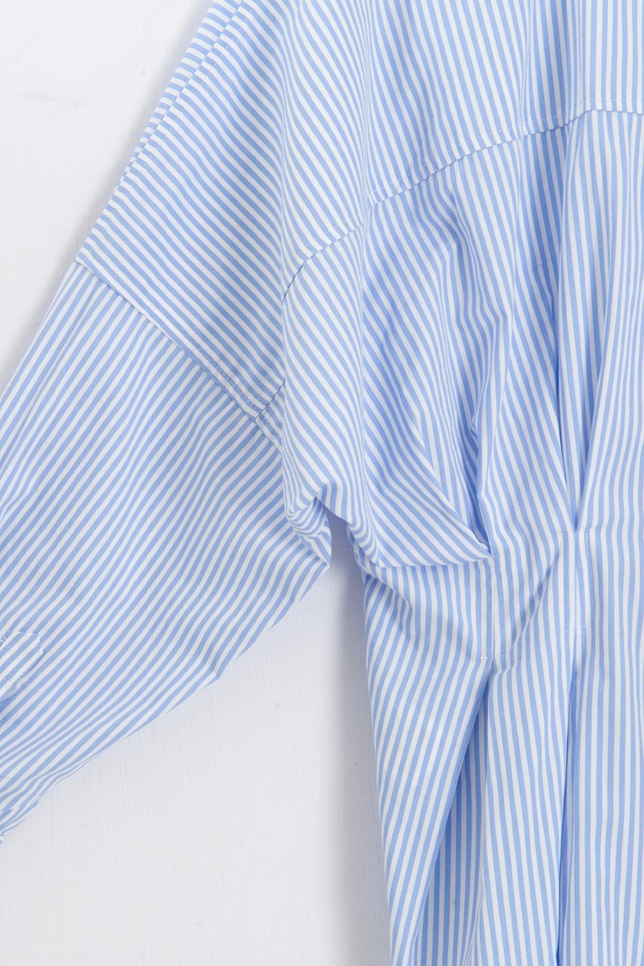 Striped Pleated Poplin Shirt Blue