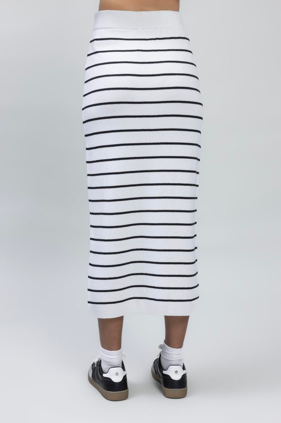 Striped Midi Pencil Knit Skirt