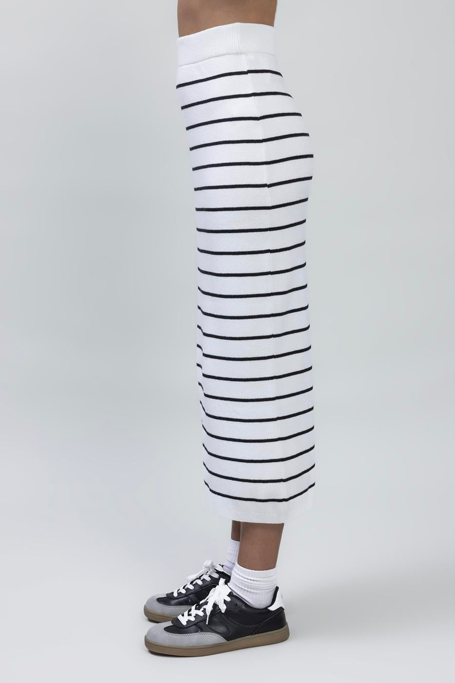 Striped Midi Pencil Knit Skirt
