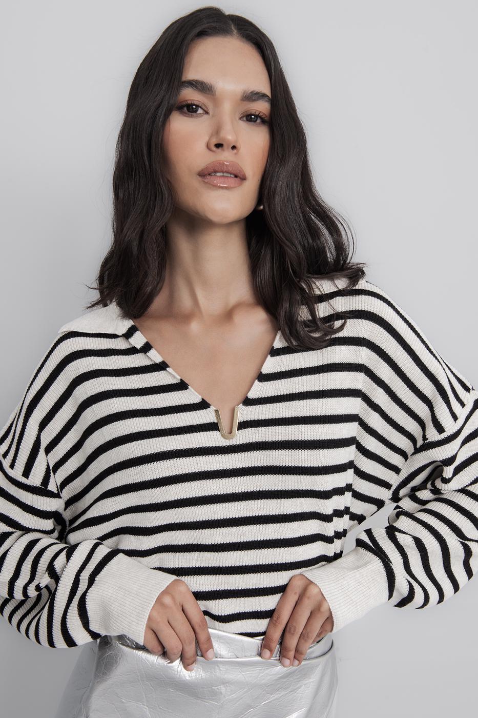 Striped Collared Knit Pullover