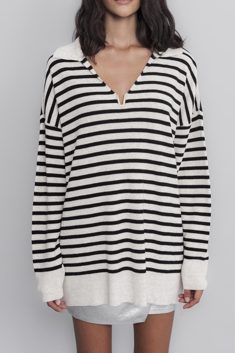 Striped Collared Knit Pullover