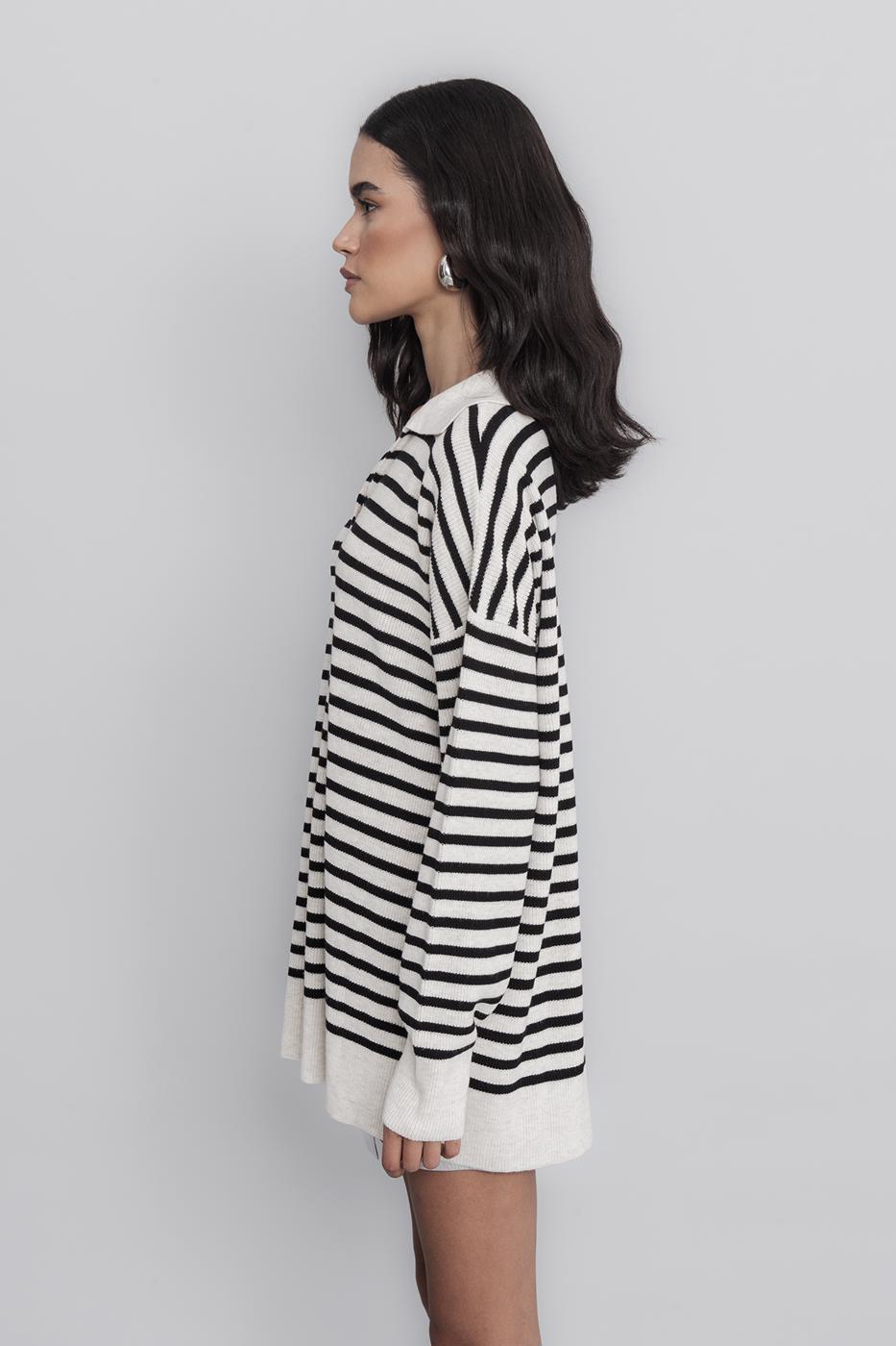 Striped Collared Knit Pullover