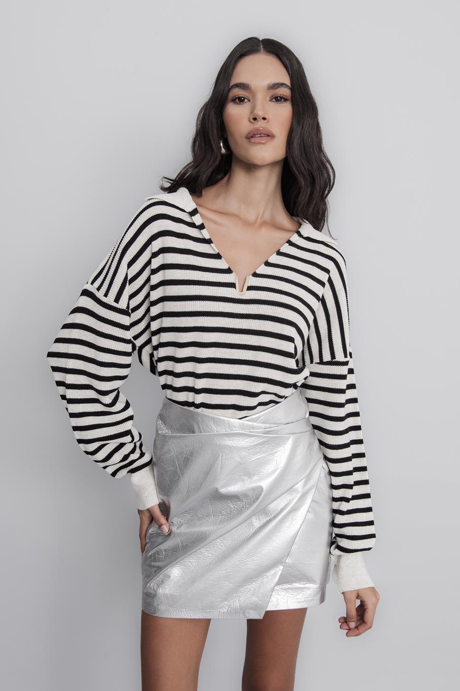 Striped Collared Knit Pullover