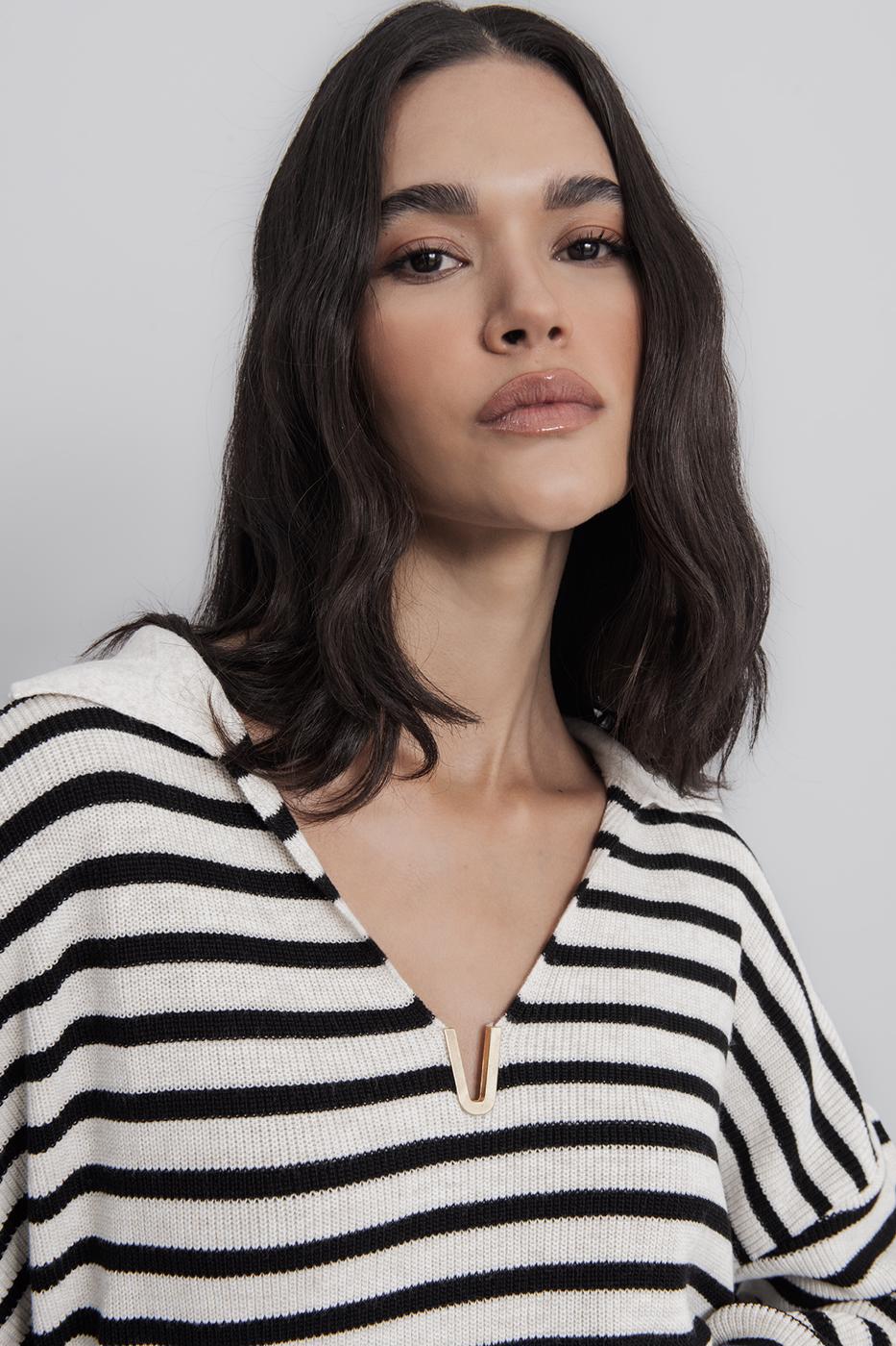 Striped Collared Knit Pullover