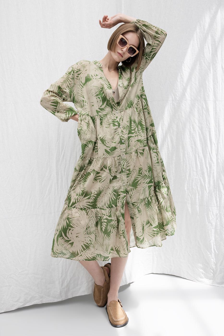 Cotton Patterned Midi Dress