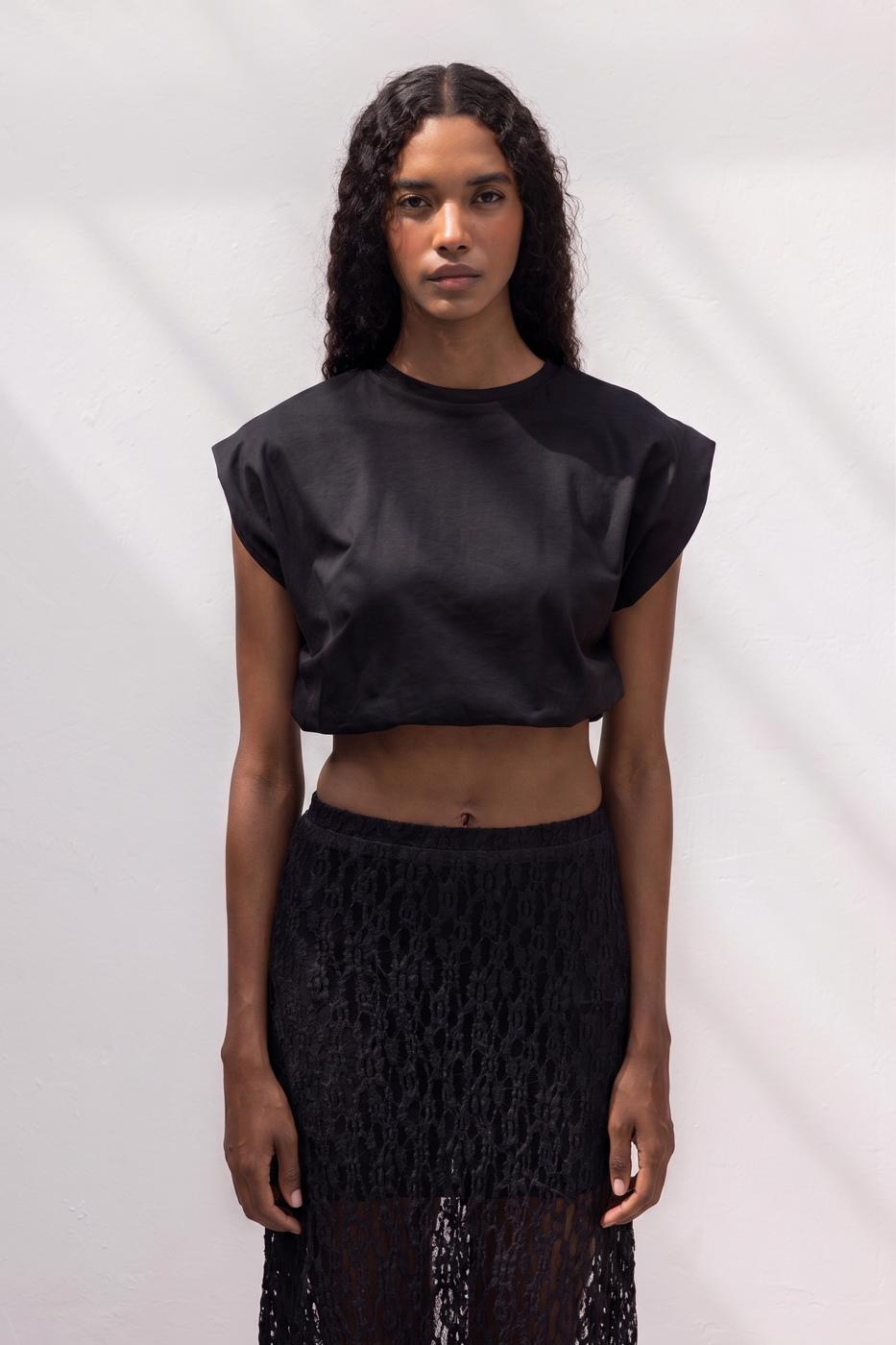 Crop Balloon T-shirt Black