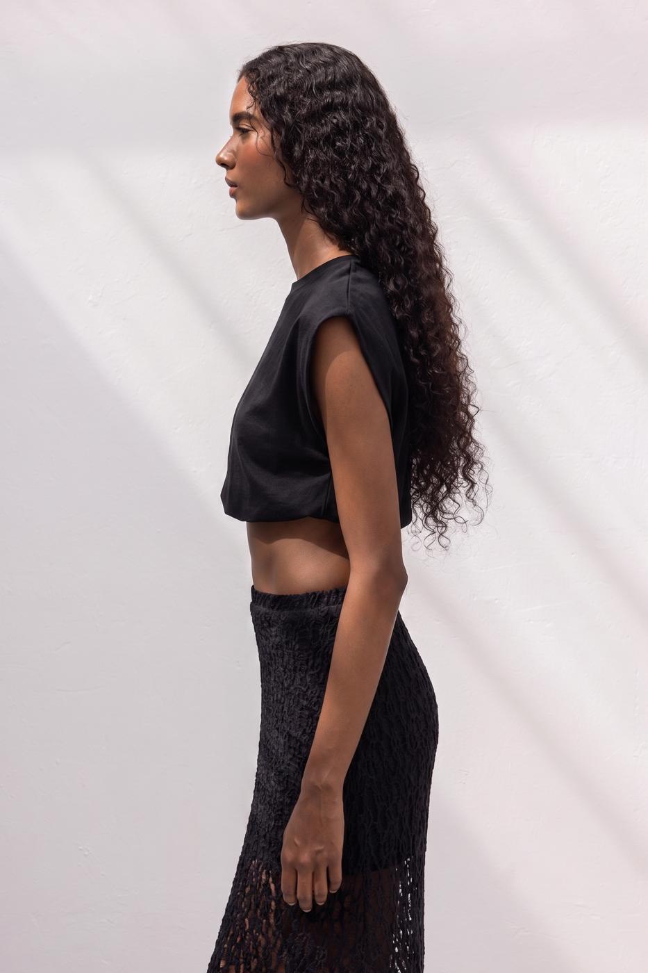 Crop Balloon T-shirt Black