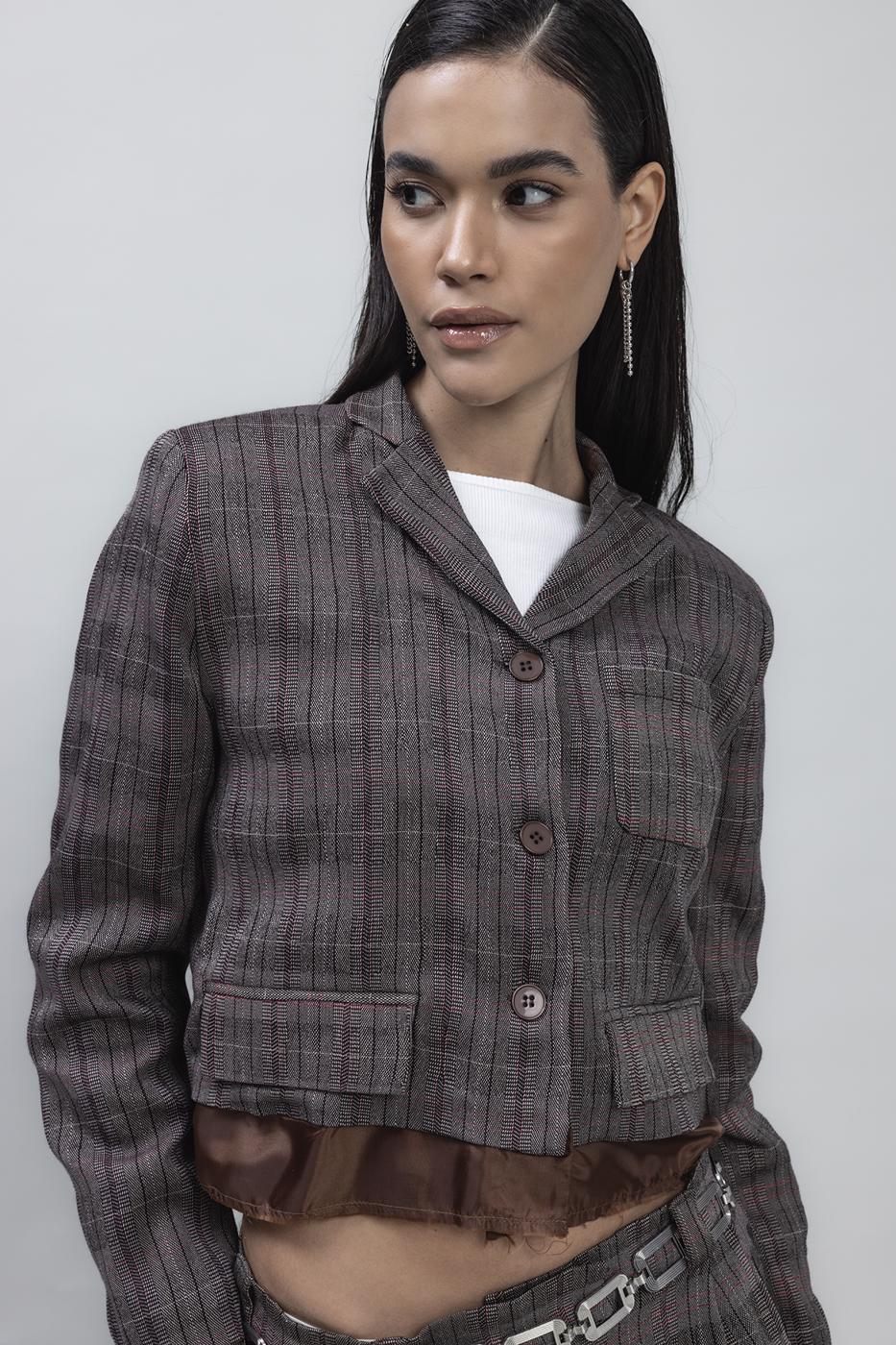 Crop Blazer Jacket Brown