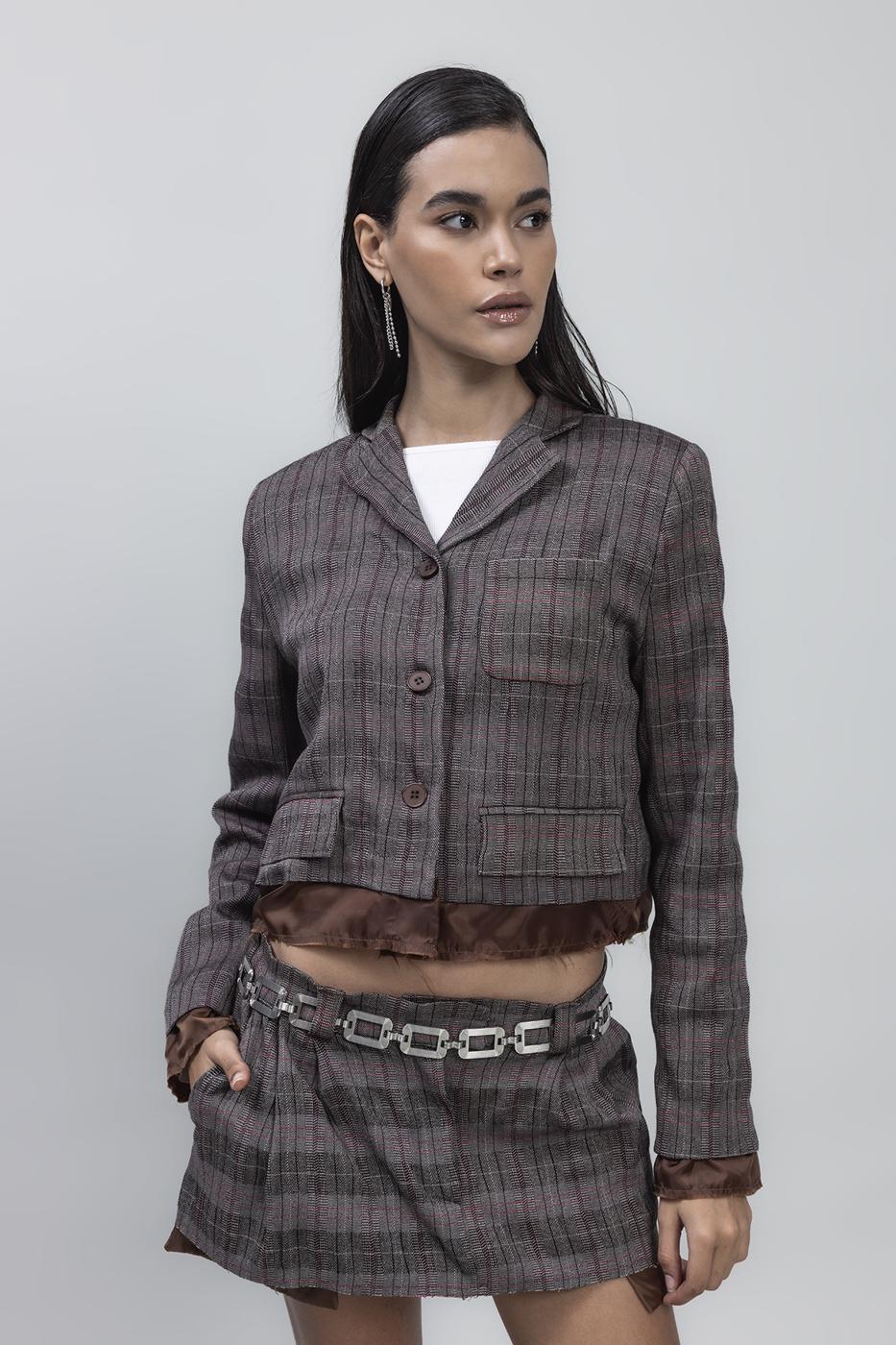 Crop Blazer Jacket Brown