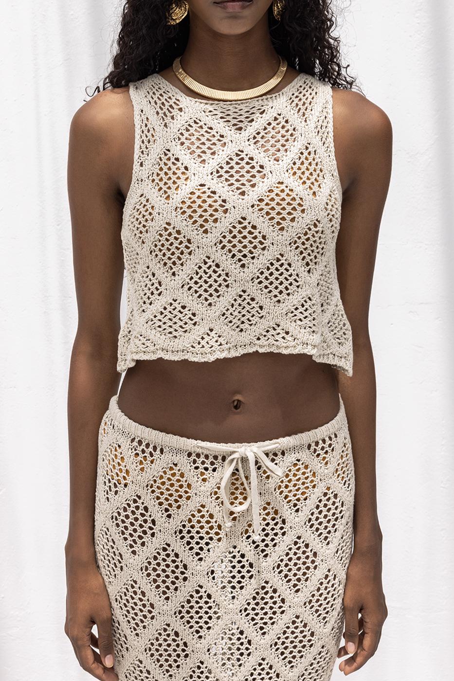 Crop Knit Blouse Beige