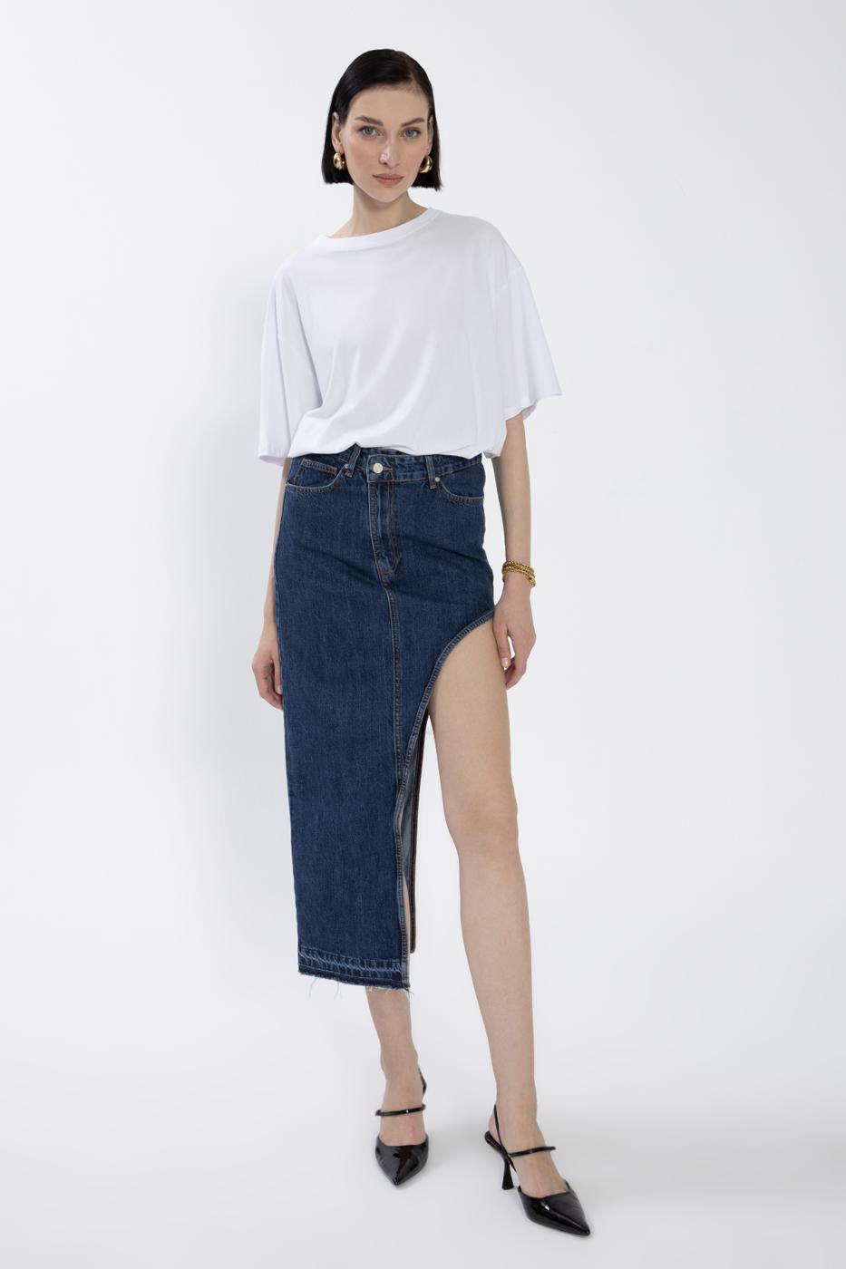 Cut Out Denim Skirt Blue