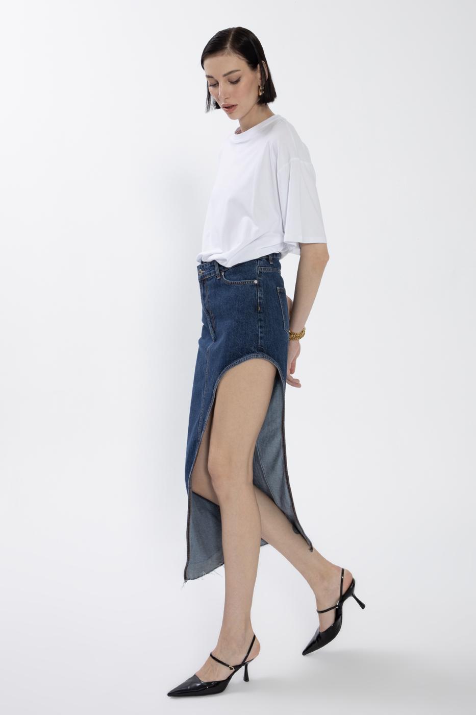 Cut Out Denim Skirt Blue