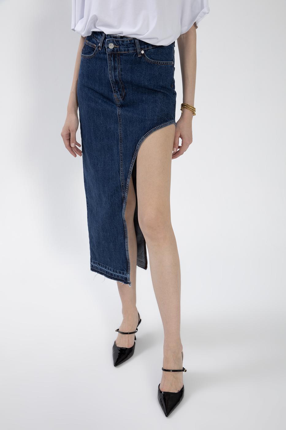 Cut Out Denim Skirt Blue