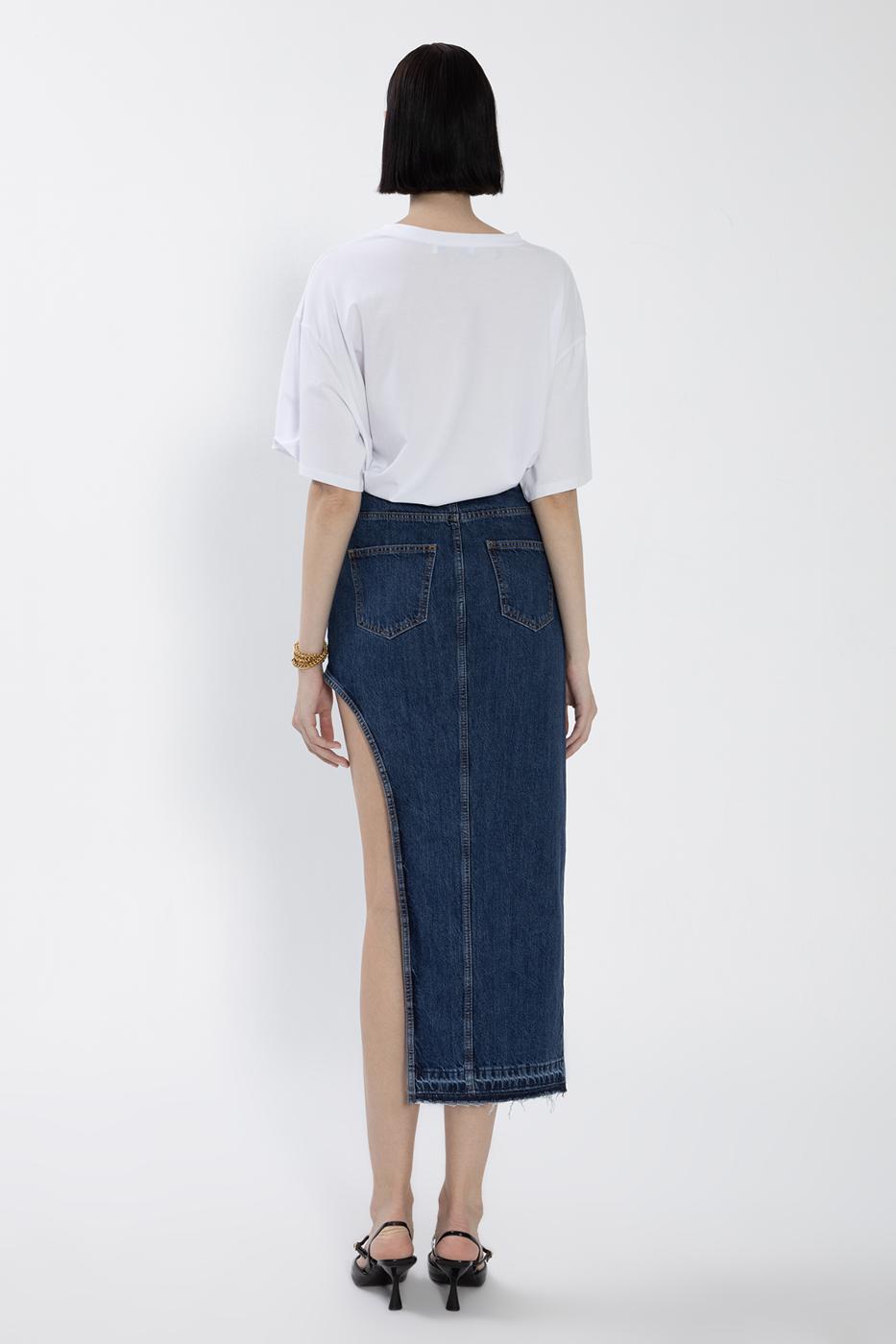 Cut Out Denim Skirt Blue
