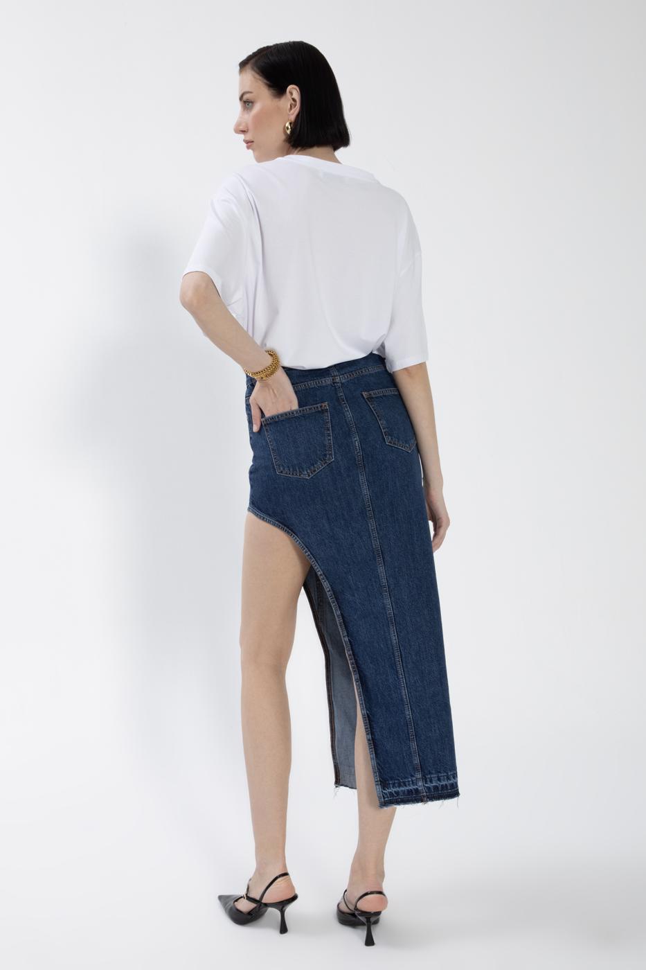 Cut Out Denim Skirt Blue