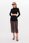 Lace Midi Skirt Black