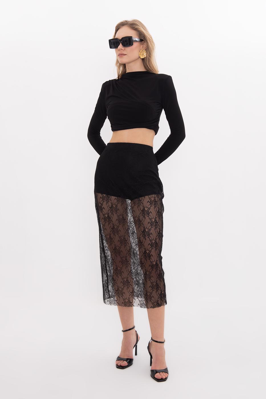 Lace Midi Skirt Black