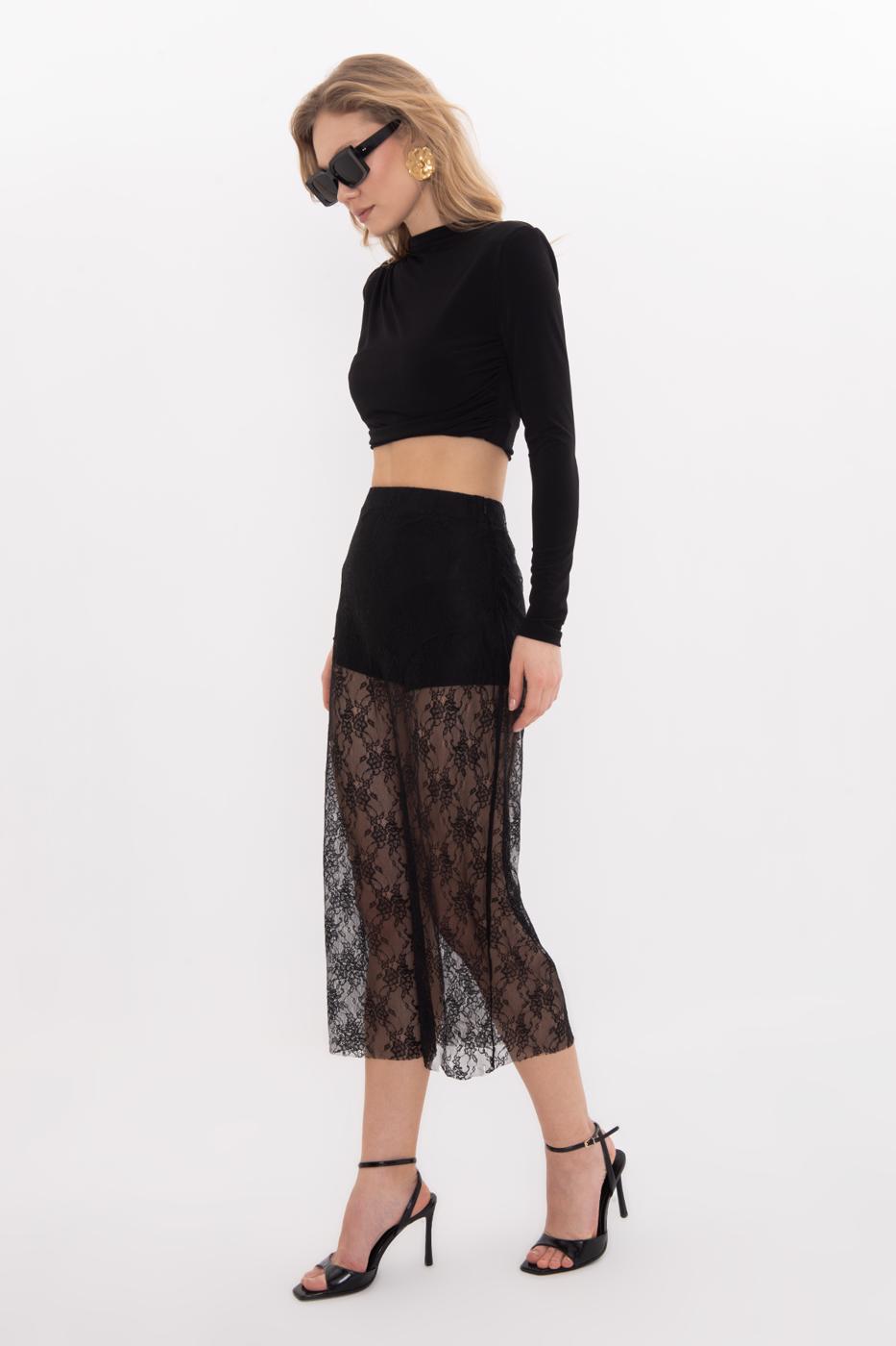Lace Midi Skirt Black