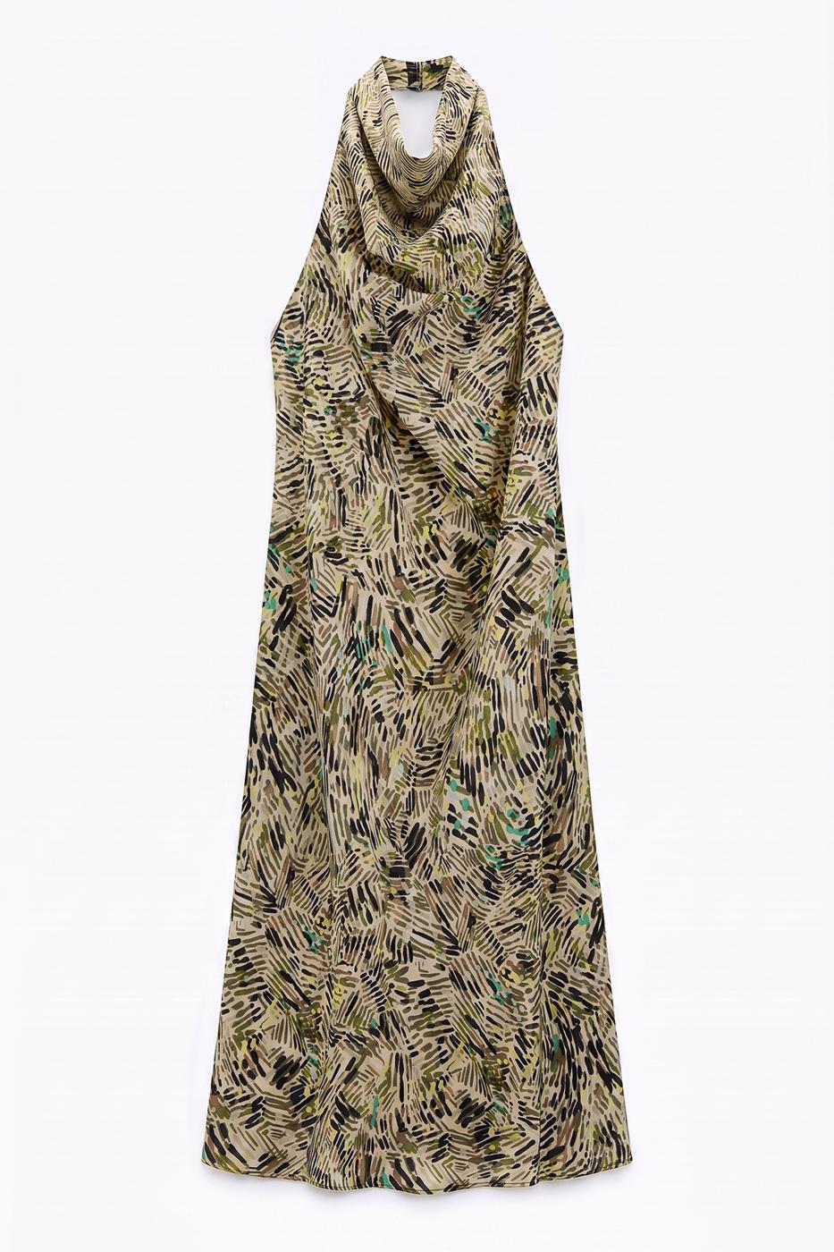 V-neck Maxi Dress with Backless Design Multı colour