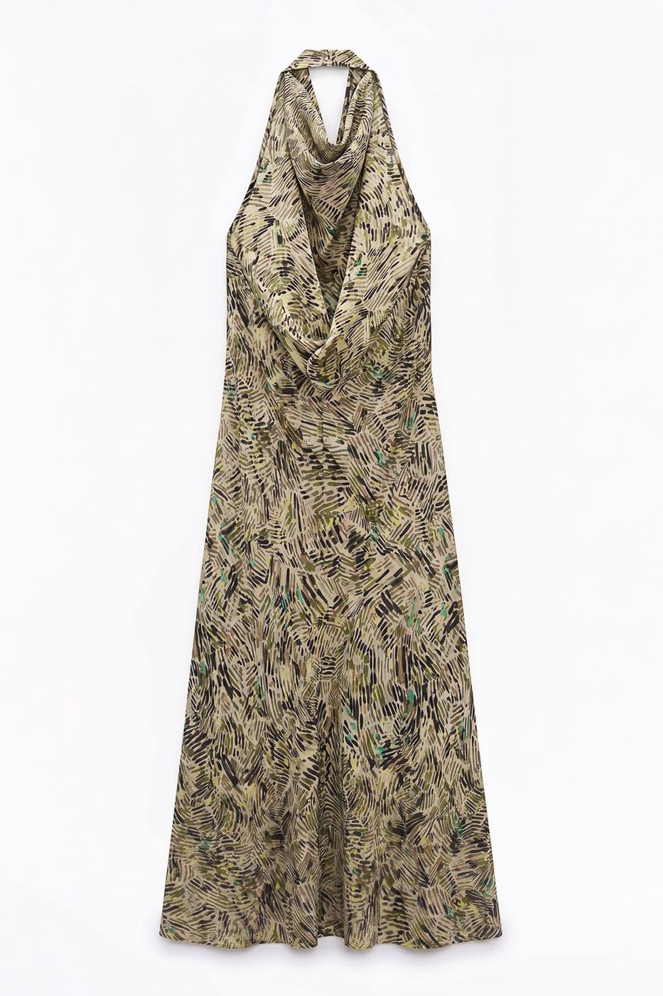 V-neck Maxi Dress with Backless Design Multı colour