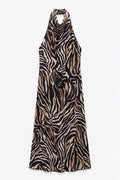 V-neck Maxi Dress with Backless Design Black