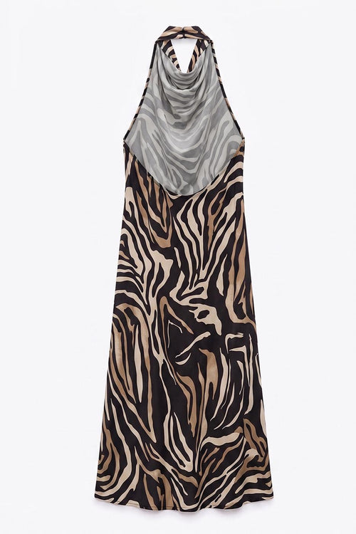 V-neck Maxi Dress with Backless Design Black