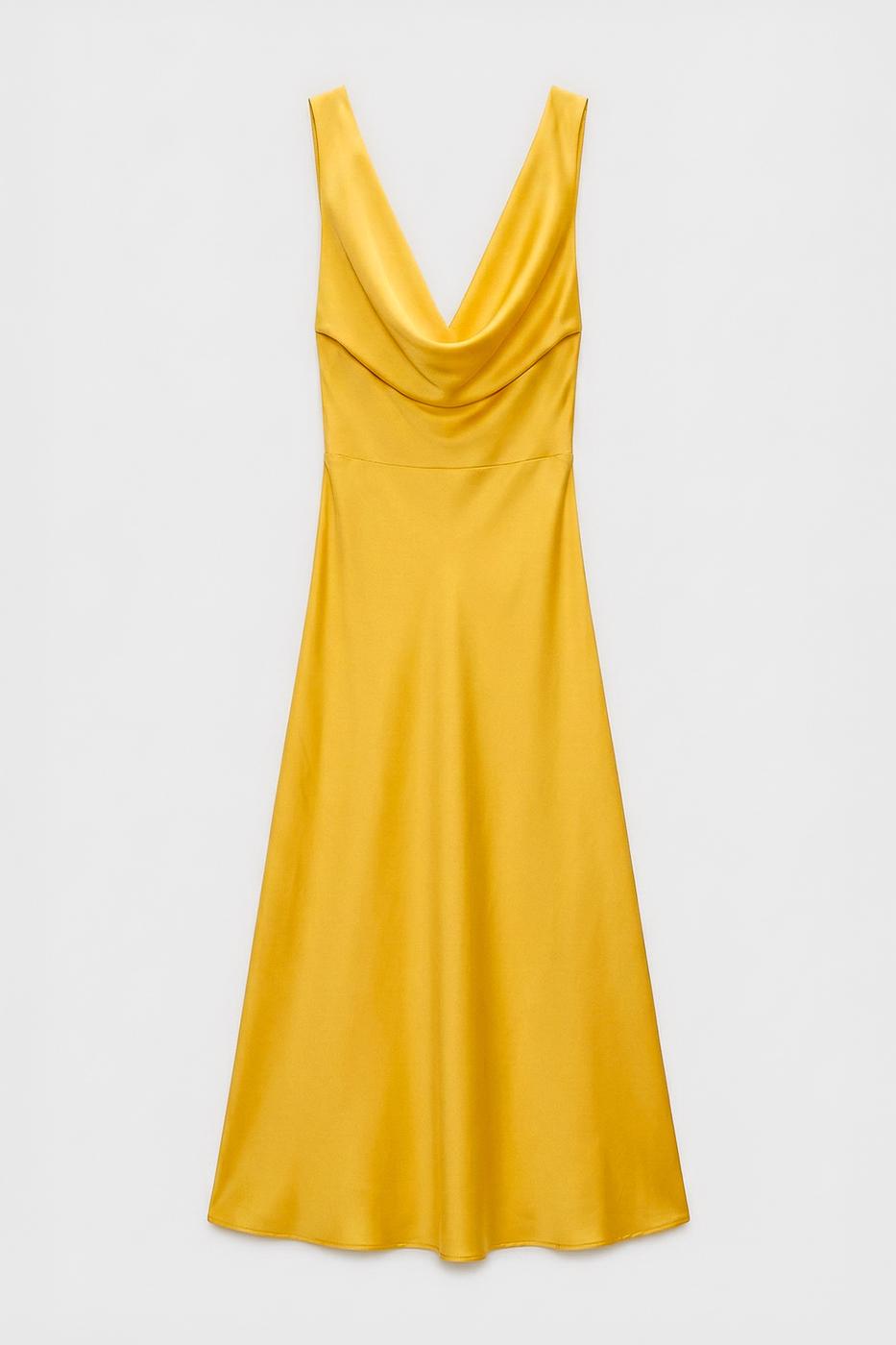 Cowl Neck Maxi Satin Dress Yellow