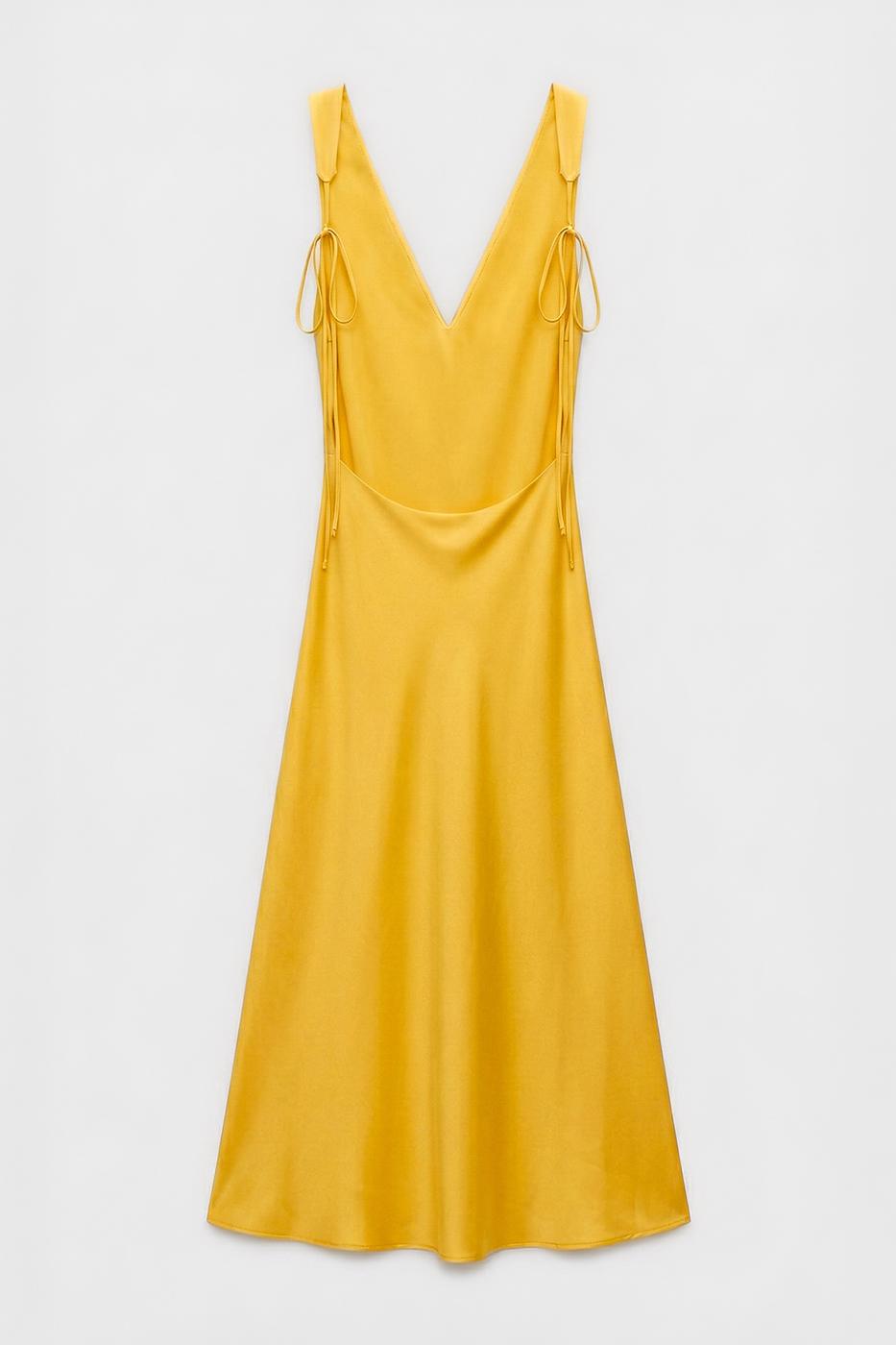 Cowl Neck Maxi Satin Dress Yellow