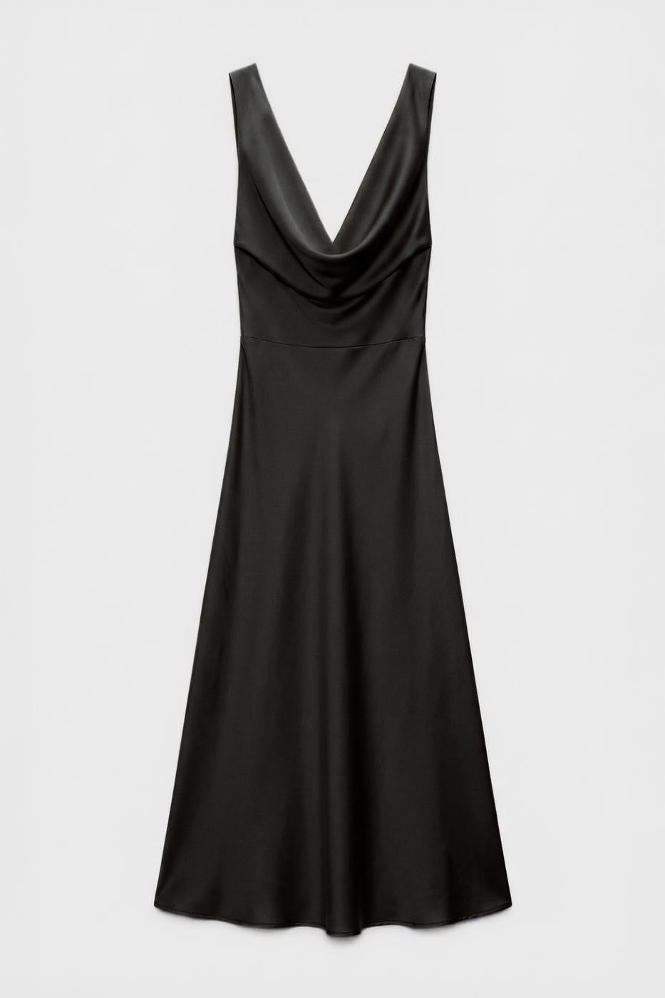 Cowl Neck Maxi Satin Dress Black